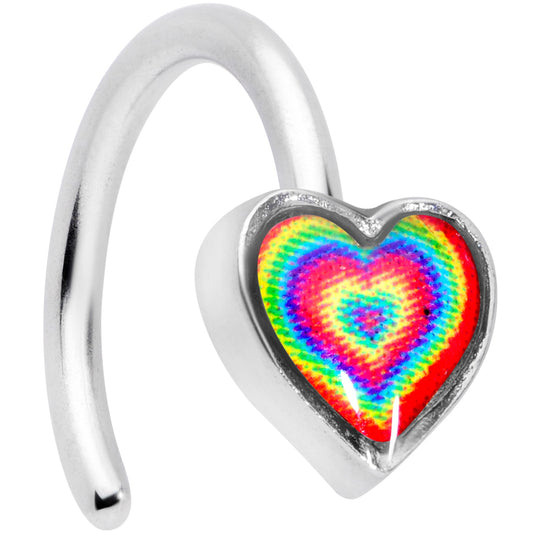 18G 5/16 Rainbow Tie Dye Heart Valentines Day Nose Hoop