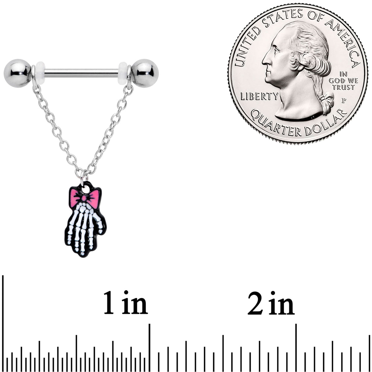 14G 9/16 Skeleton Hand Halloween Chain Dangle Nipple Ring Set