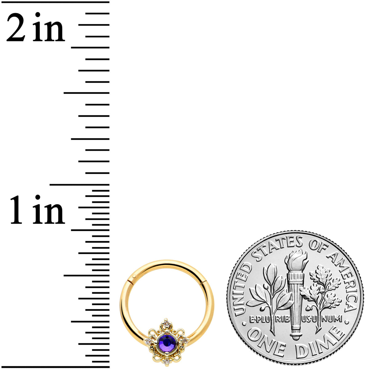 16G 3/8 Purple Tourmaline Gold Tone Filigree Hinged Segment Ring