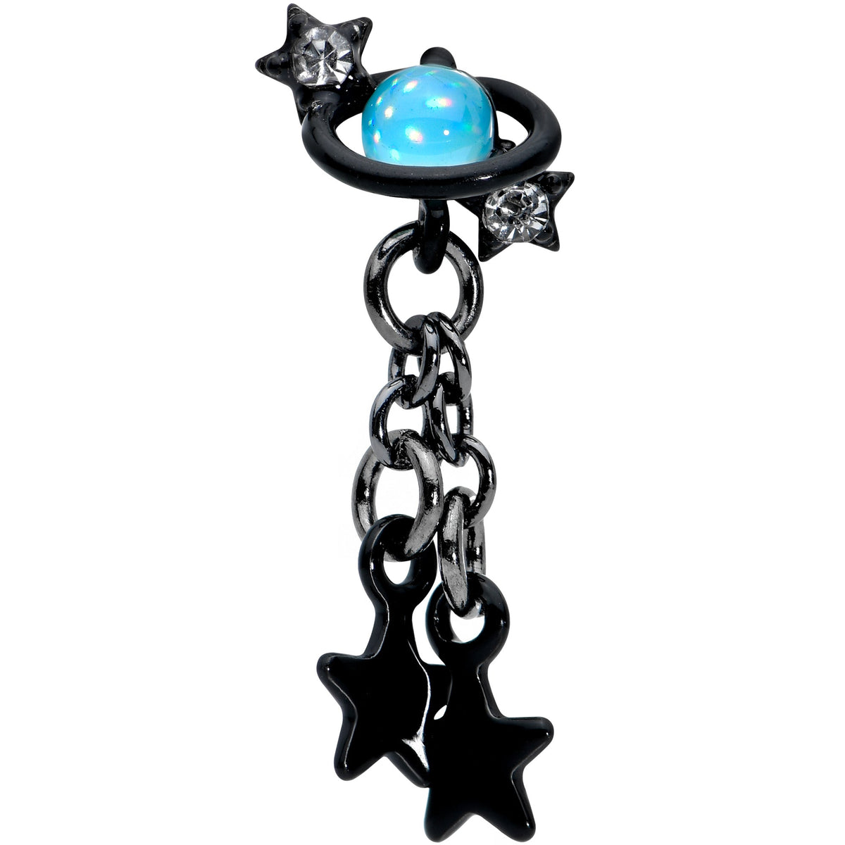 16G 1/4 Blue Gem Black Saturn Planet Star Dangle Cartilage Tragus