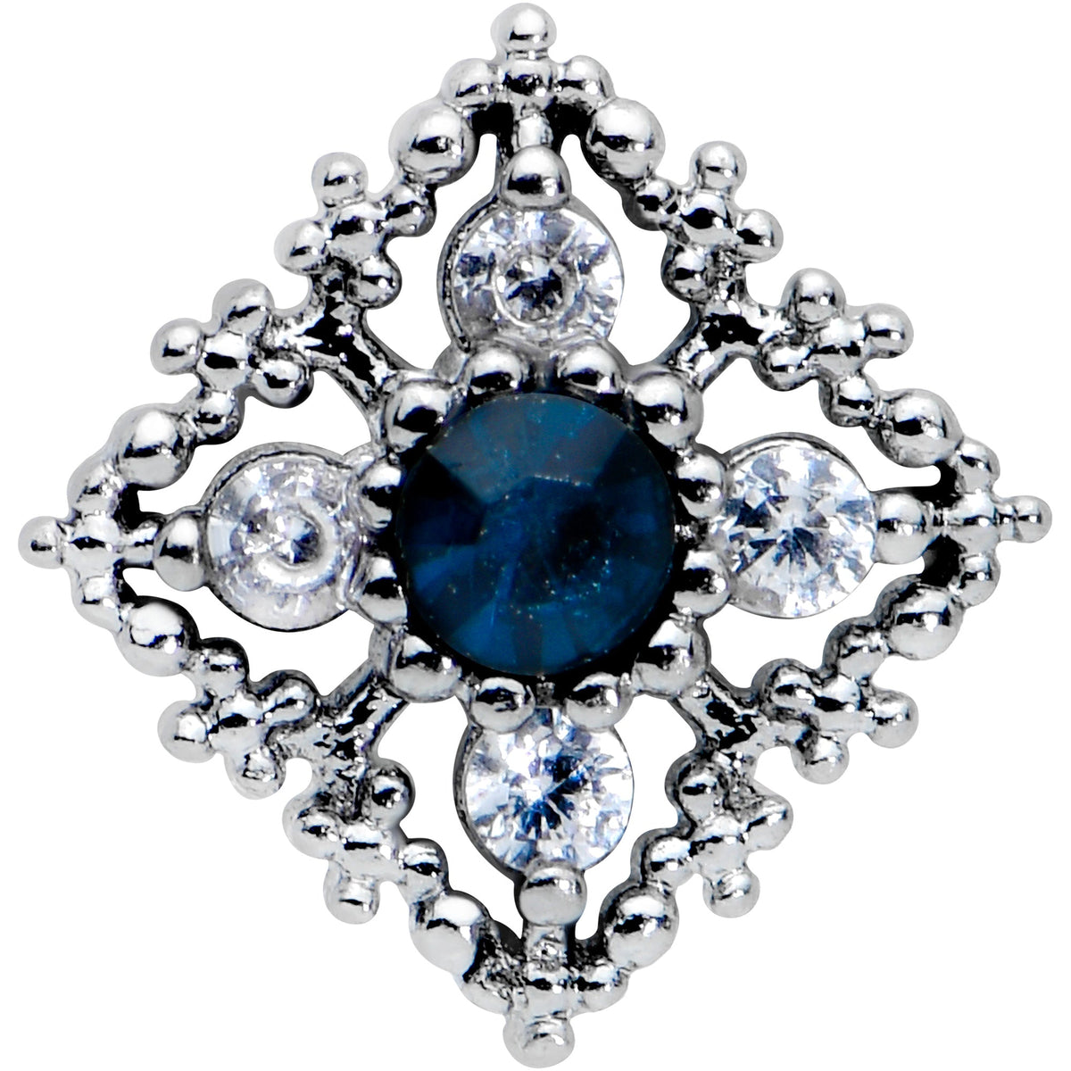 16G 1/4 Clear Blue Gem Textured Rhombus Cross Cartilage Tragus