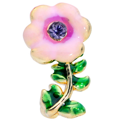 20G 1/4 Purple CZ Gem Pink Flower Leaves Nose Bone