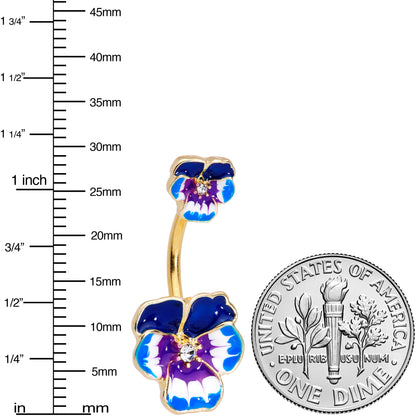 Clear Gem Gold Tone Blue Spring Flower Double Mount Belly Ring