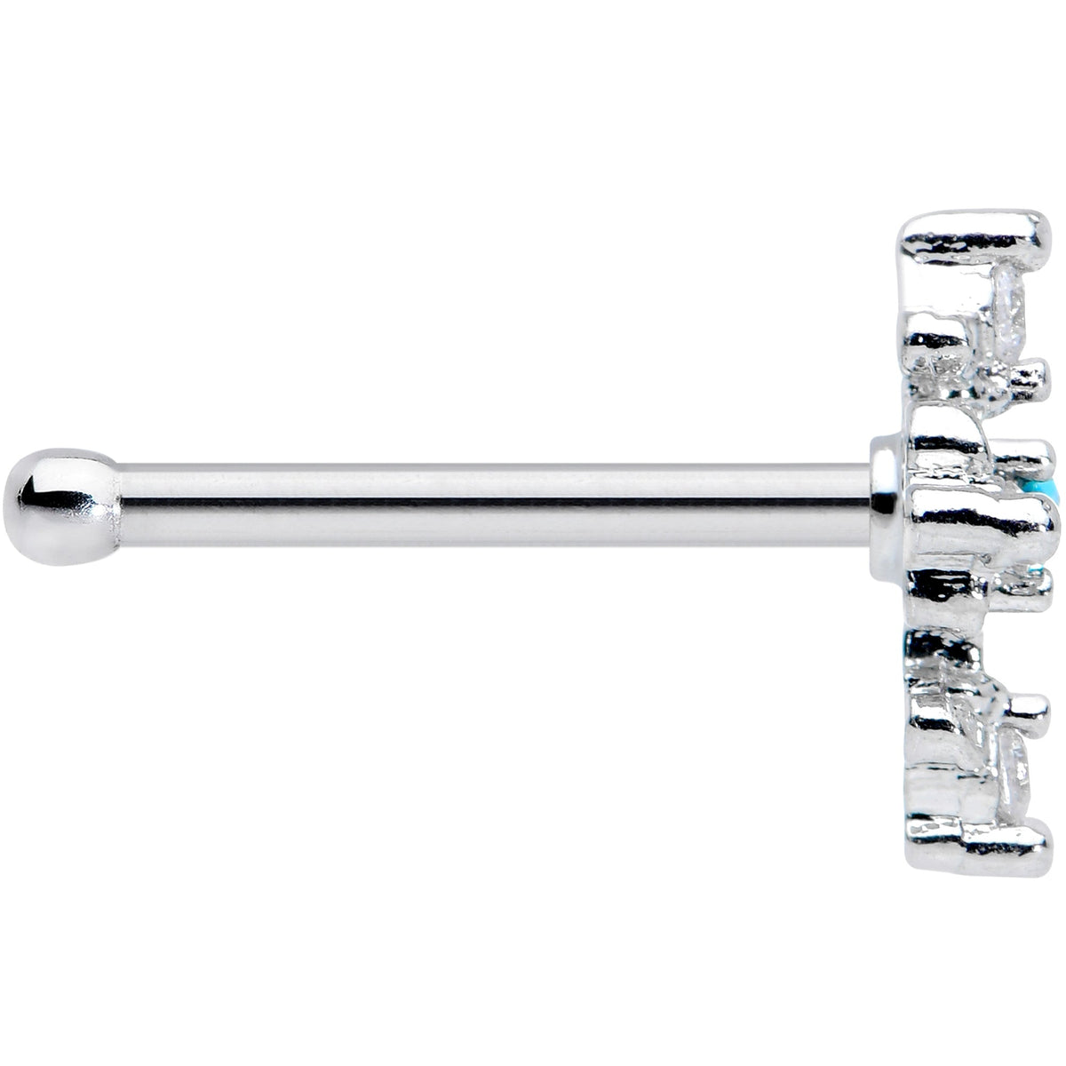 20G 5/16 Clear Blue Gem Renaissance Cross Nose Bone