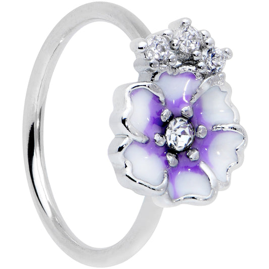 20G 5/16 Clear CZ Gem Purple White Flower Nose Hoop