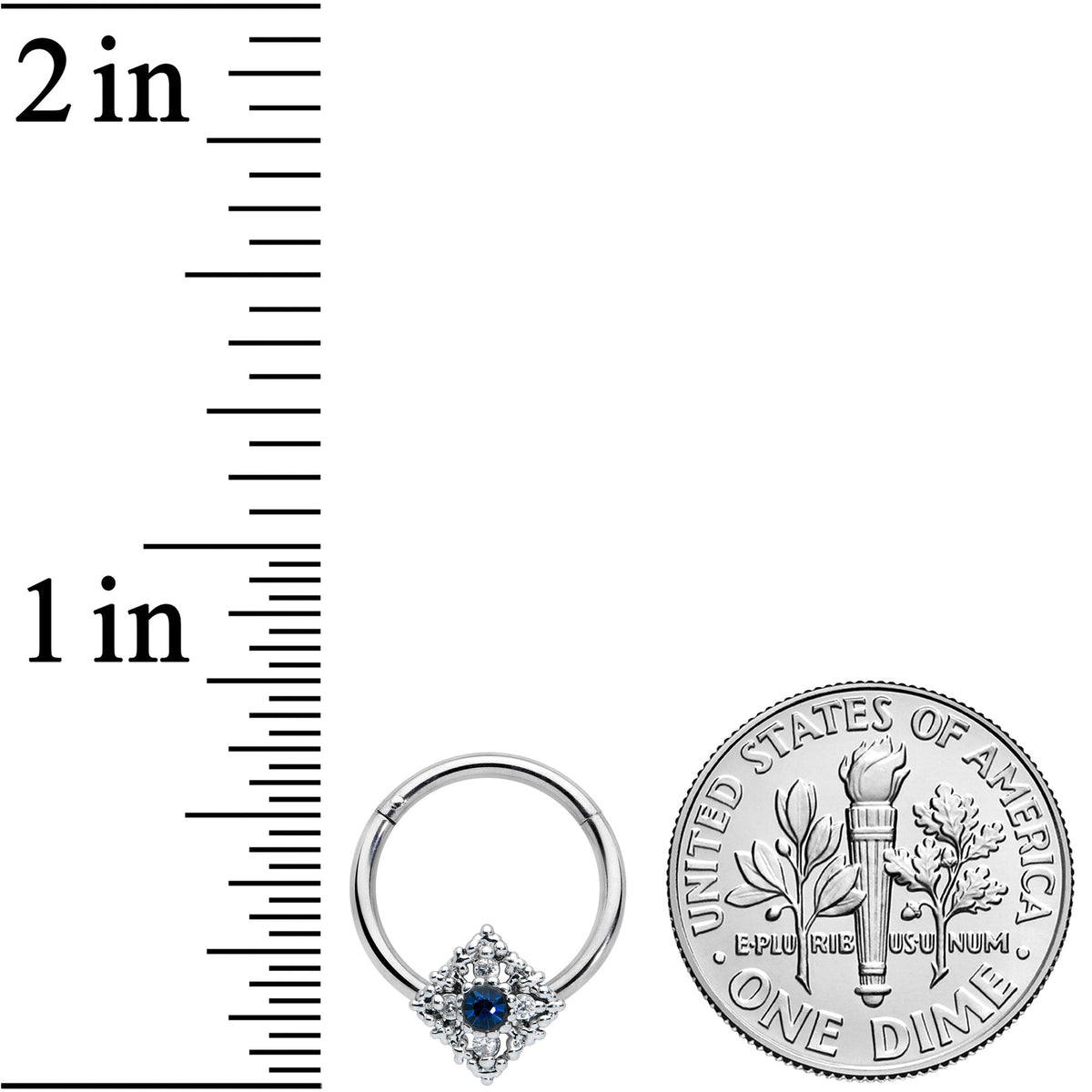 16G 3/8 Clear Blue Gem Textured Rhombus Cross Hinged Segment Ring