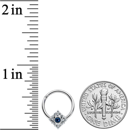 16G 3/8 Clear Blue Gem Textured Rhombus Cross Hinged Segment Ring