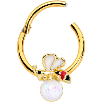 16G 3/8 White Faux Opal Gold Tone Insect Hinged Segment Ring