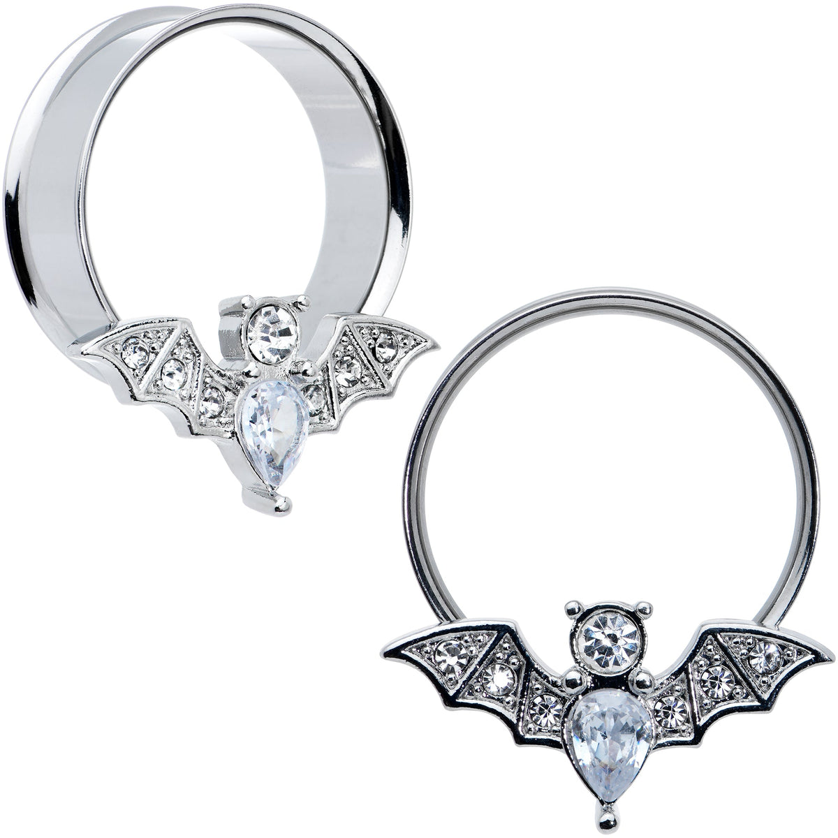 Clear Gem Bat Halloween Double Flare Tunnel Plug Set