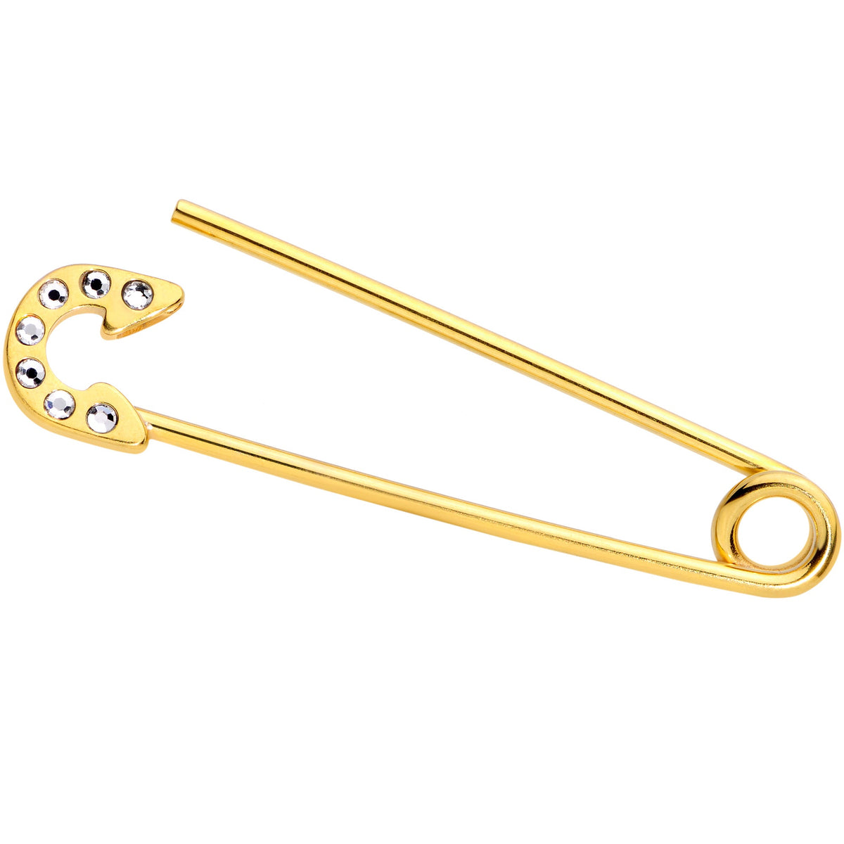 14G Clear Gem Gold Tone Punk Safety Pin Industrial Barbell 38mm