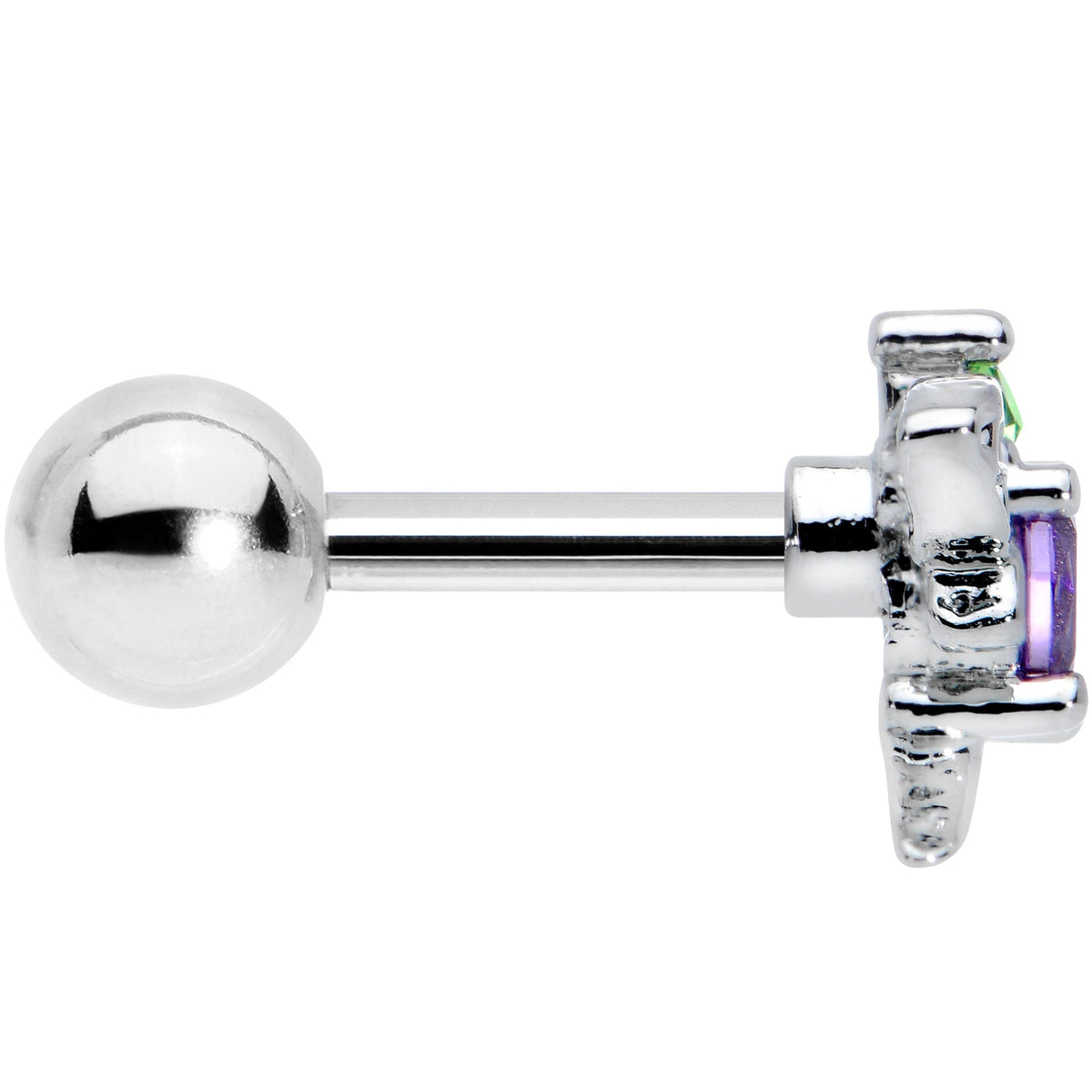 16G 1/4 Green Purple Gem Dragonfly Cartilage Tragus Earring