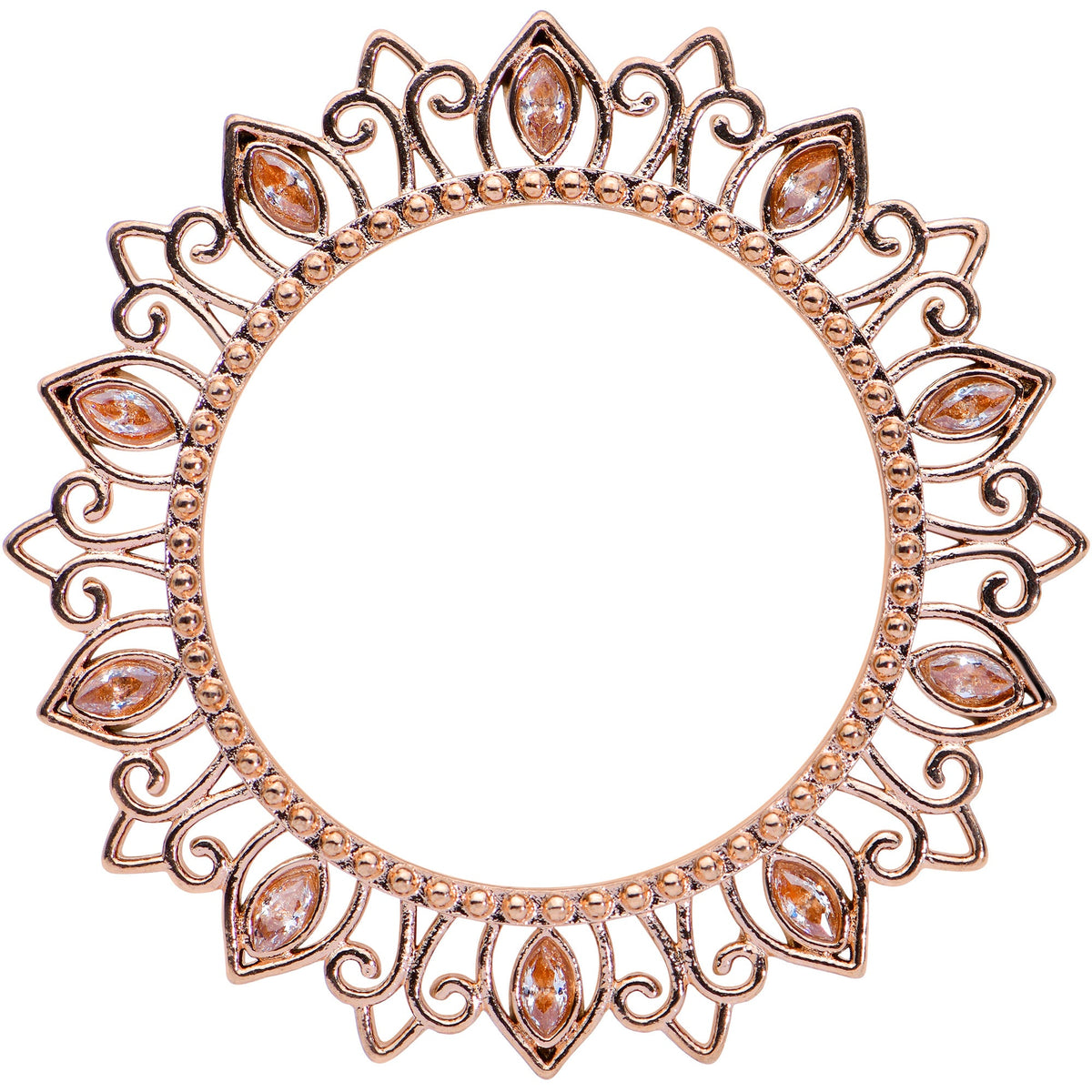 Brown Gem Rose Gold Tone Floral Edge Screw Fit Tunnel Plug Set