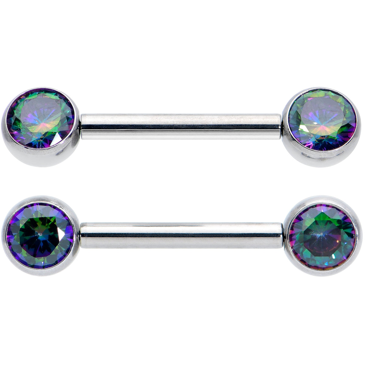 14G 1/2 Vitrail CZ Gem G23 Titanium Threadless Nipple Ring Set