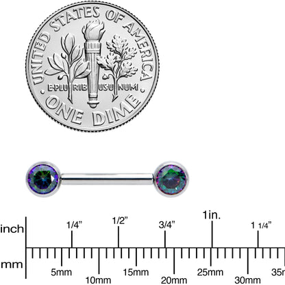 14G 1/2 Vitrail CZ Gem G23 Titanium Threadless Nipple Ring Set