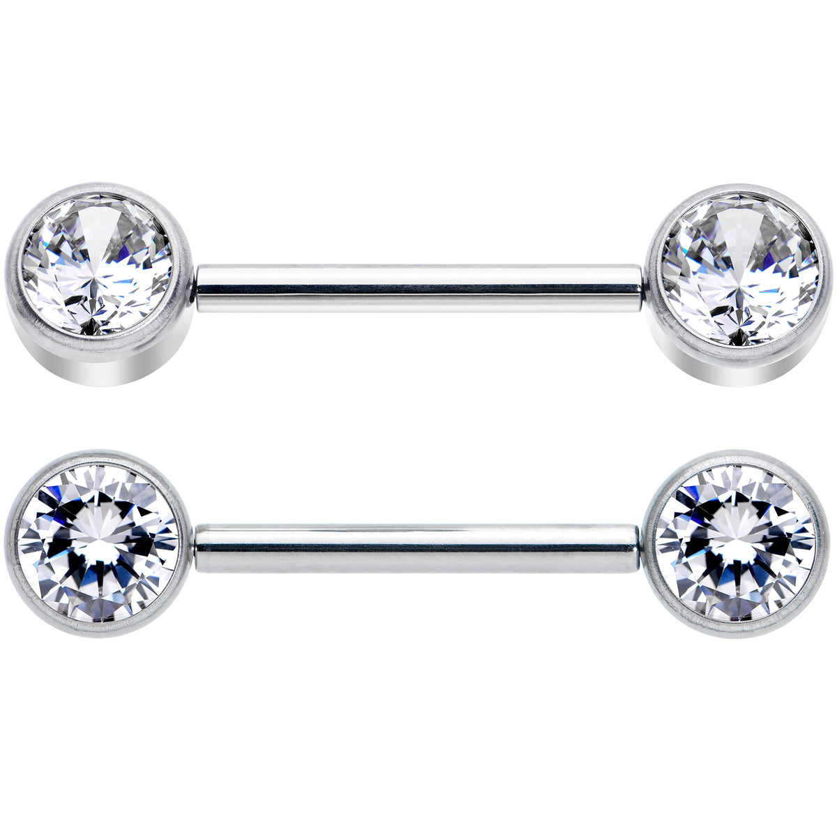 14G 9/16 Clear CZ Gem G23 Titanium Threadless Nipple Ring Set