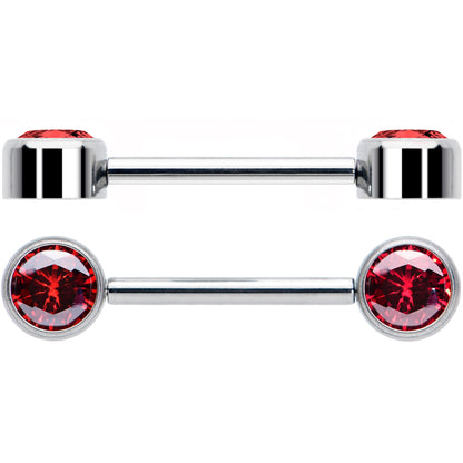 14G 9/16 Red CZ Gem G23 Titanium Threadless Nipple Ring Set