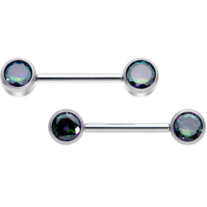 14G 9/16 Vitrail CZ Gem G23 Titanium Threadless Nipple Ring Set