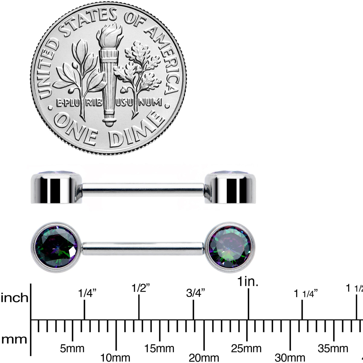 14G 9/16 Vitrail CZ Gem G23 Titanium Threadless Nipple Ring Set