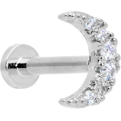 16G 5/16 Clear CZ Gem Crescent Moon Internal Thread Labret Tragus