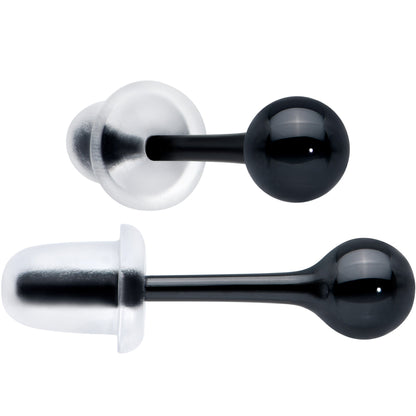 4mm Black Ceramic Ball Stud Earrings 18G