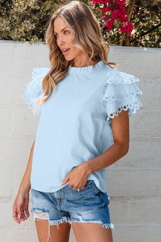Jessie Layered Ric Rac Cap Sleeve Filled Neck Blou