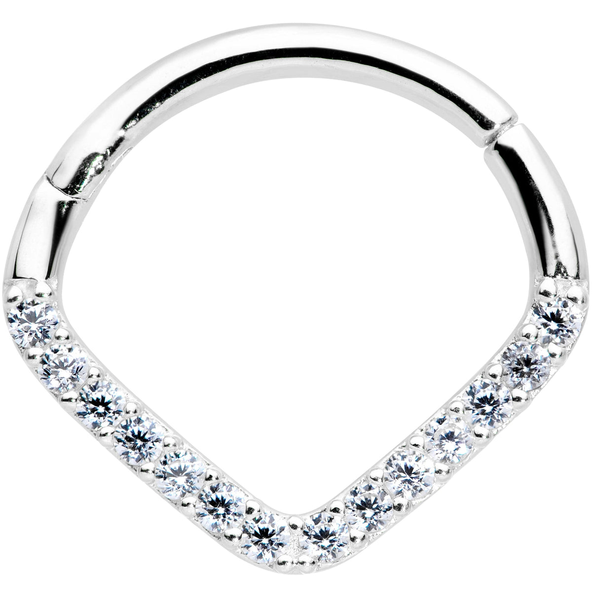 16G 3/8 14k White Gold Clear CZ Gem Chevron Hinged Segment Ring