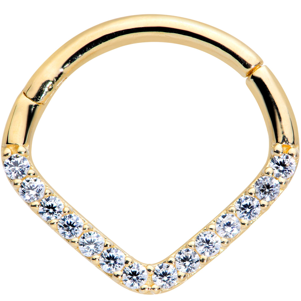 16G 3/8 14k Gold Clear CZ Gem Chevron Hinged Segment Ring