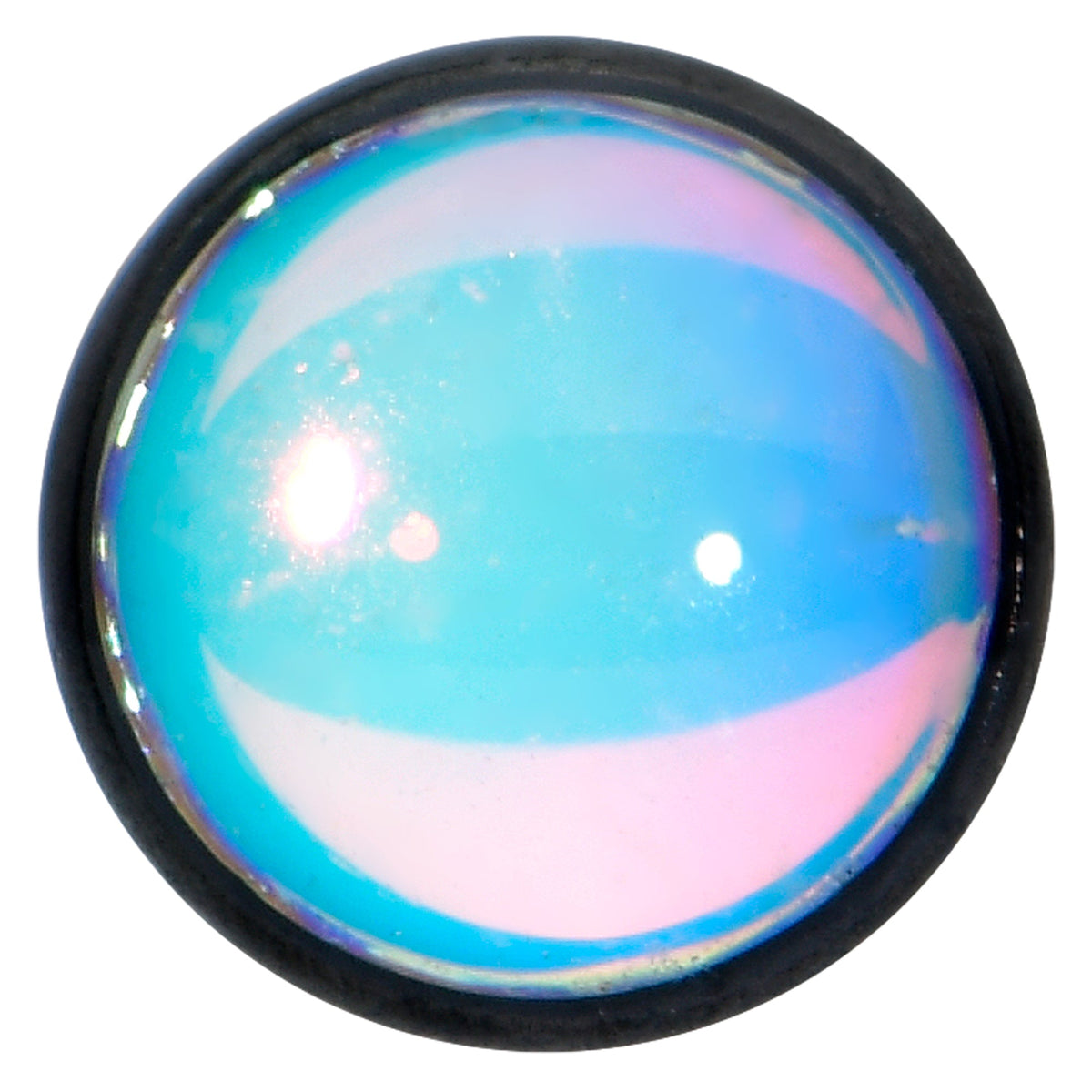 16G 1/4 White Faux Opal Black Internal Thread Labret Tragus