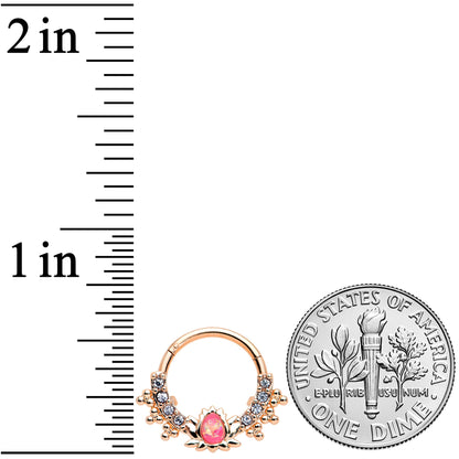 16G 3/8 Pink Faux Opal Rose Gold Hue Lotus Hinged Segment Ring