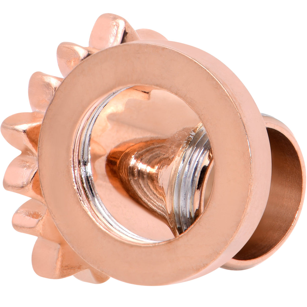 2G Clear Gem Rose Gold Hue White Leaves Screw Fit Tunnel Plug Set