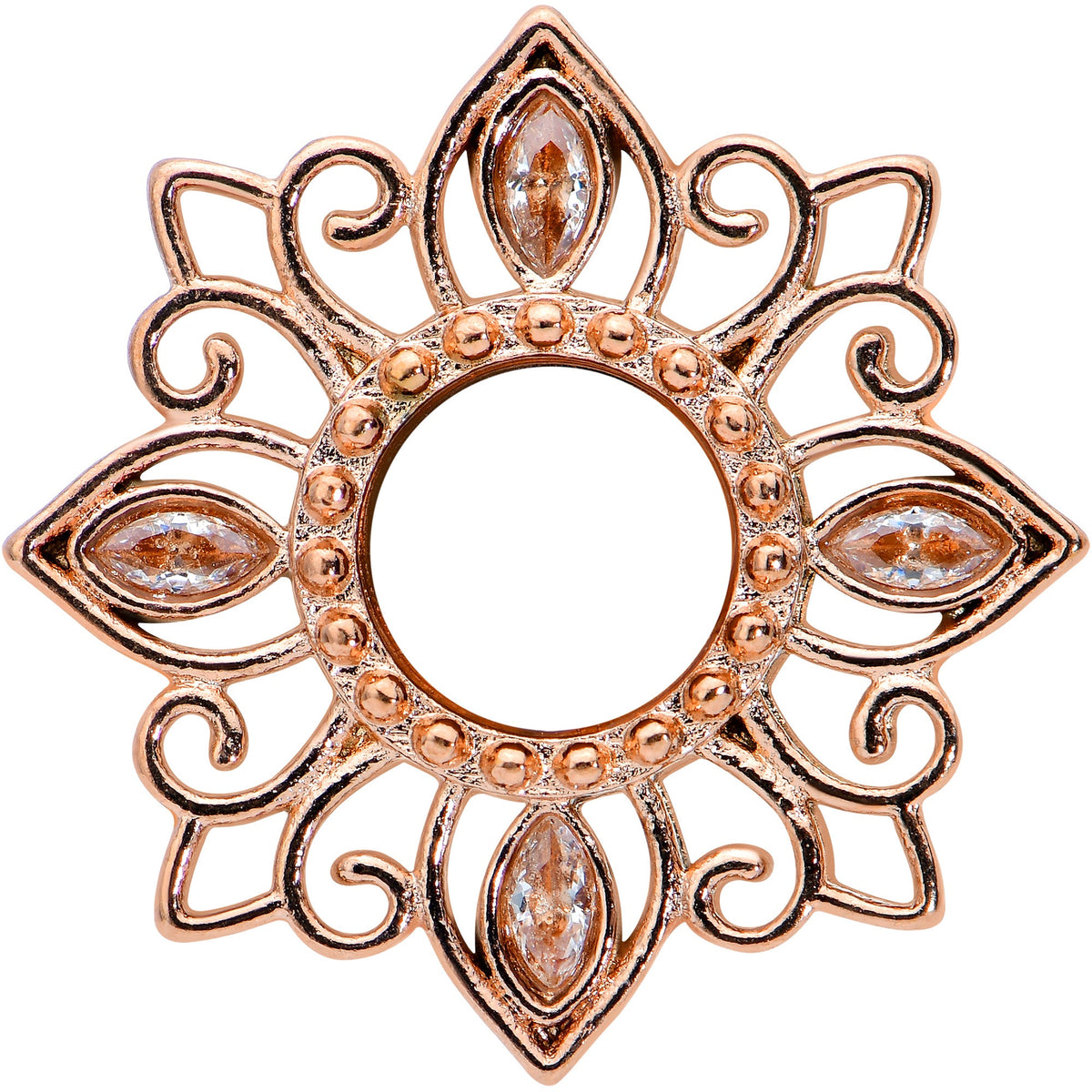 2G Brown Gem Rose Gold Tone Floral Screw Fit Tunnel Plug Set