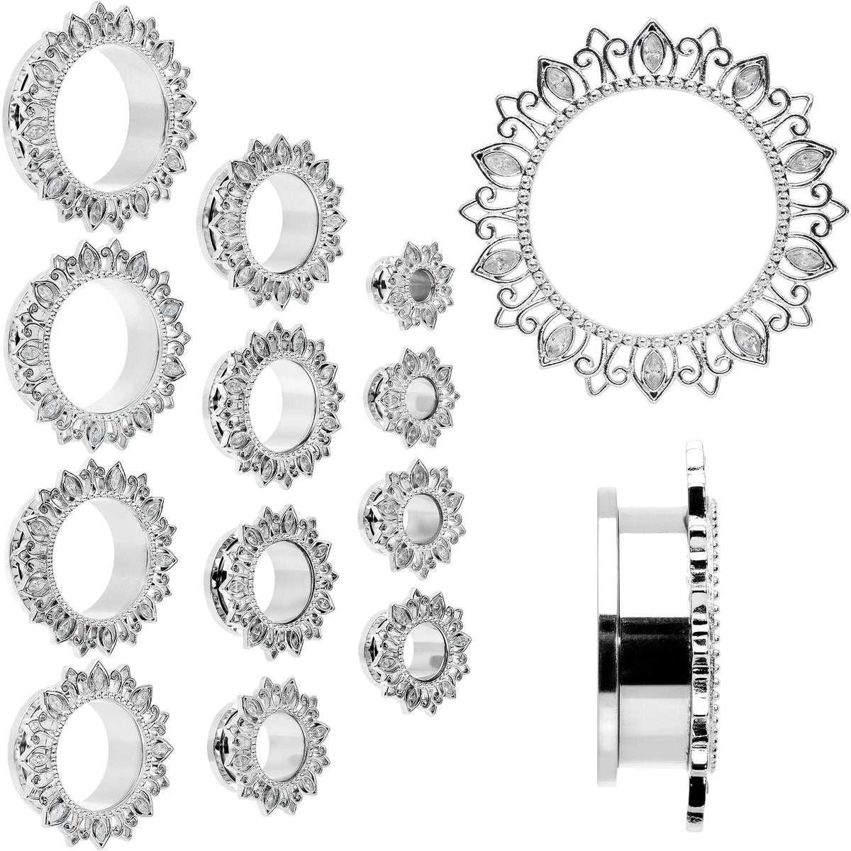 Clear Gem Floral Lotus Screw Fit Tunnel Plug Set