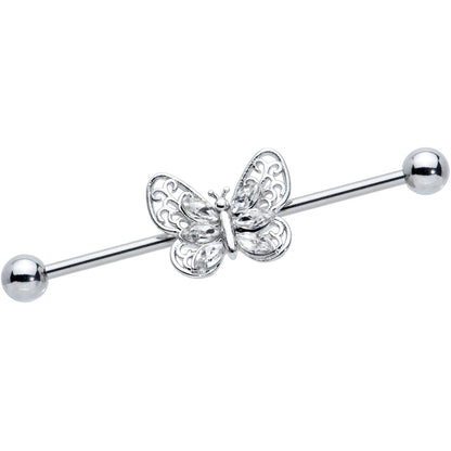 14G Clear Gem Lacy Butterfly Industrial Barbell 38mm