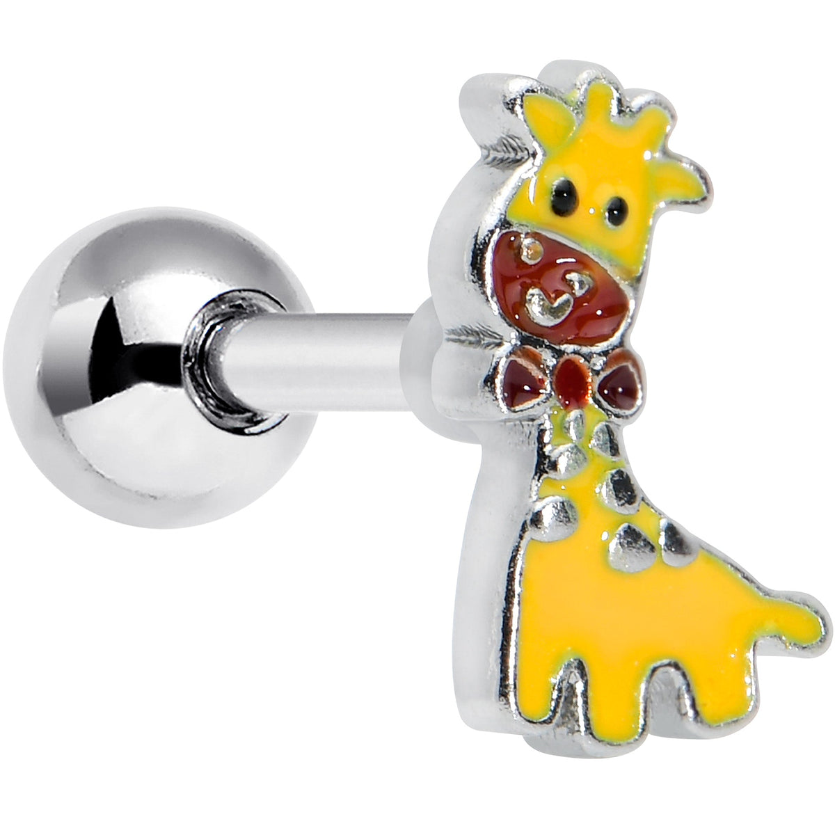 16G 1/4 Bow Tie Yellow Red Giraffe Cartilage Tragus Earring