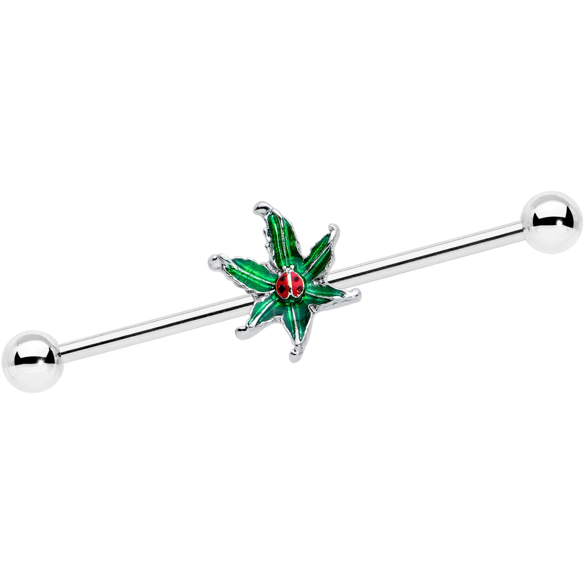 14G Tiny Ladybug Leaves Industrial Barbell 38mm