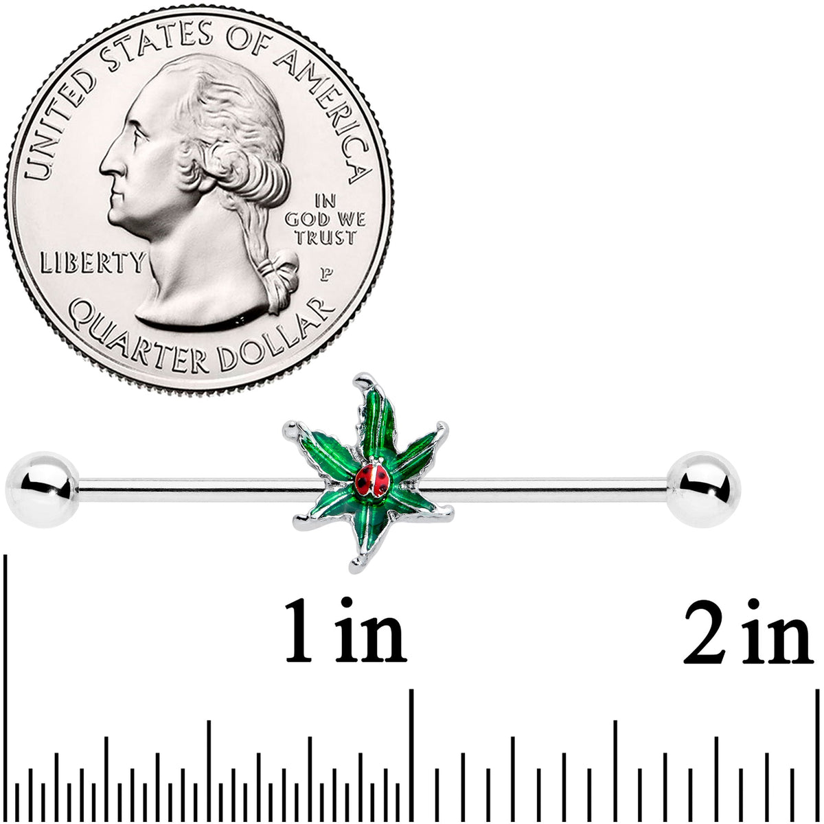 14G Tiny Ladybug Leaves Industrial Barbell 38mm