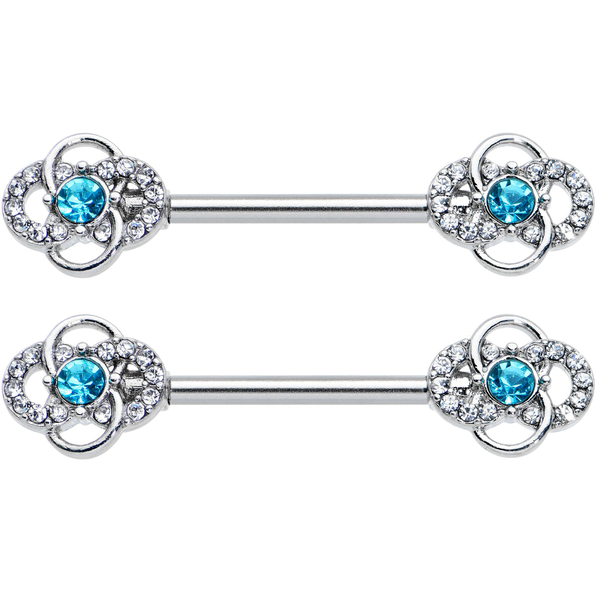 14G 9/16 Clear Blue Gem Celtic Knots Barbell Nipple Ring Set