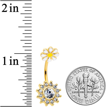 Clear Gem Gold Tone Sun Daisy Flower Double Mount Belly Ring