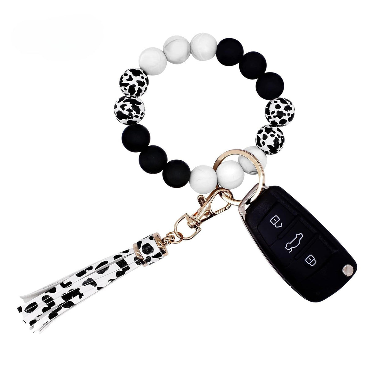 PU Tassel Keychain Bag charm Silicone Beaded Keychain Wristlet Key Ring Bracelet Cute Car Key Chain Holder for Women Girls