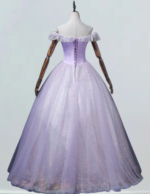 Women's Off-Shoulder Tulle Prom Gown | Lavender Sparkle | Elegant Evening Dress