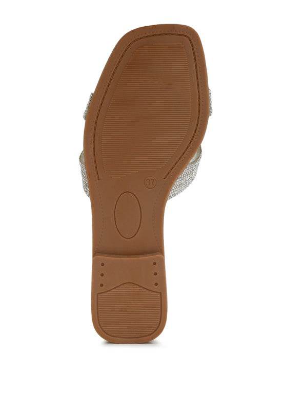 Minople Rhinestones Embellished Flat Sandals