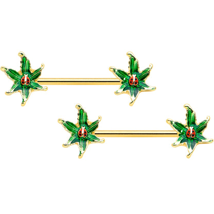 14G 5/8 Gold Tone Tiny Ladybug Barbell Nipple Ring Set