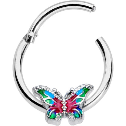 16G 3/8 Bright Beauty Textured Butterfly Hinged Segment Ring