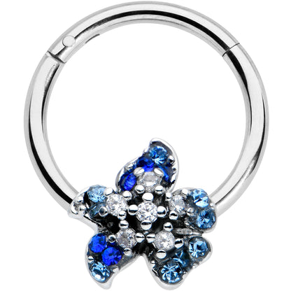 16G 3/8 Clear Blue Gem Evening Flower Hinged Segment Ring