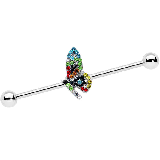 14G Blue Red Green Gem Glitz Dragonfly Industrial Barbell 38mm