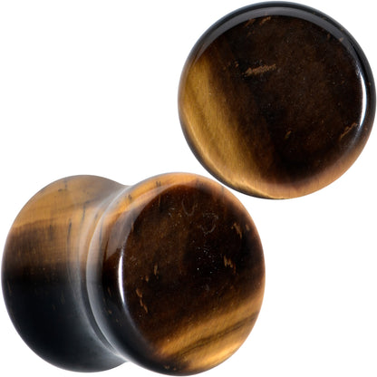 Natural Brown Tiger Eye Stone Double Flare Plug Set