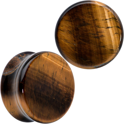 Natural Brown Tiger Eye Stone Double Flare Plug Set