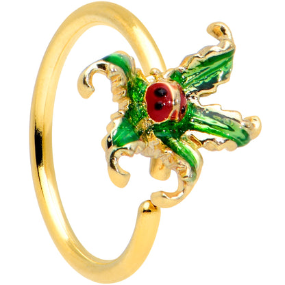 20G 5/16 Gold Tone Tiny Ladybug Leaves Nose Hoop