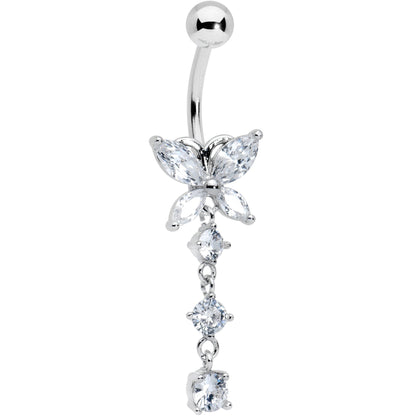 Clear CZ Gem Open Wing Butterfly Dangle Belly Ring