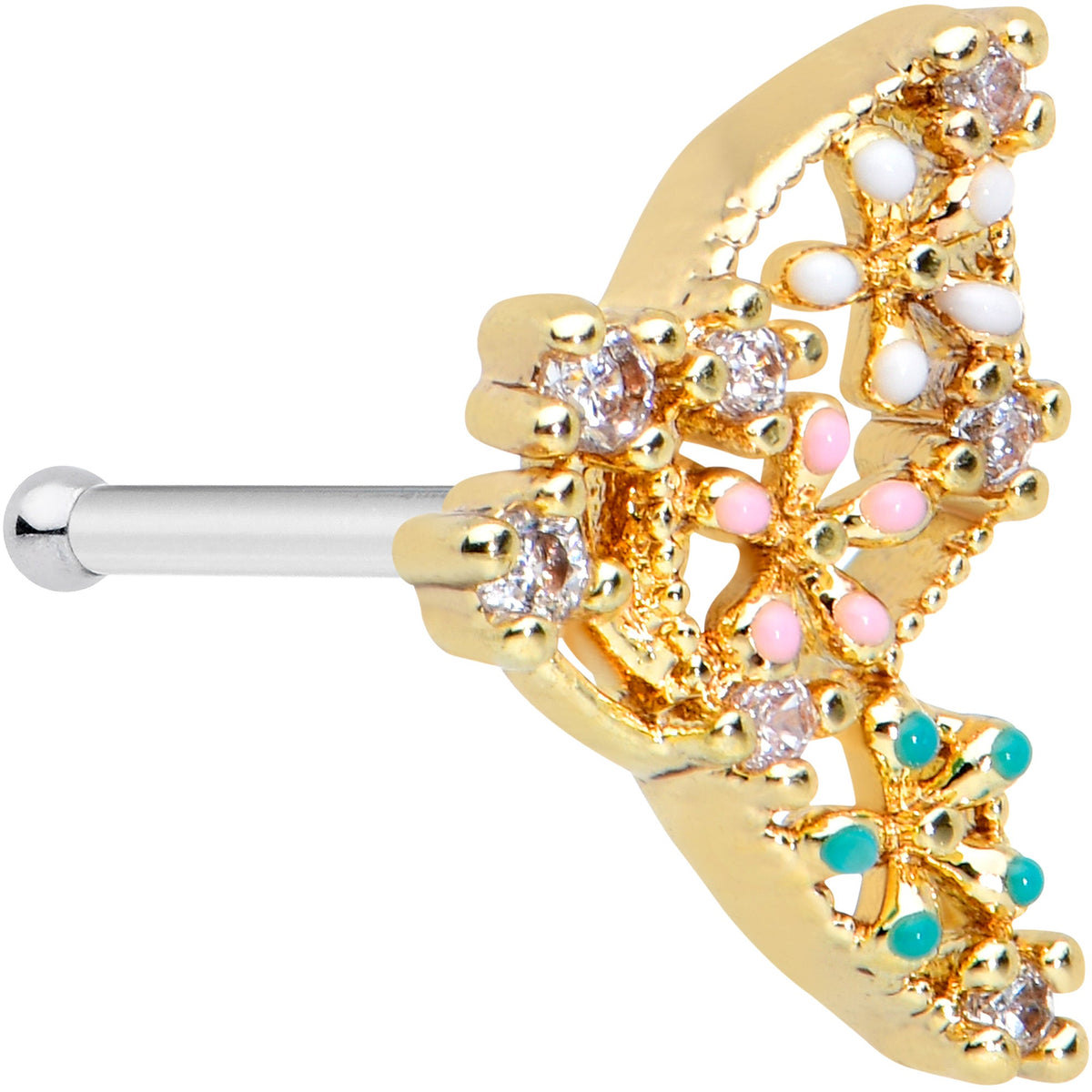 20G 1/4 Clear CZ Gem Gold Tone Abstract Butterfly Nose Bone